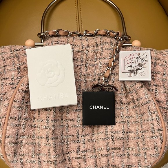 CHANEL Bag Boucle Tweed Pink Lagerfeld Runway Coco CC Purse Vintage HOST PICK - Picture 5 of 8